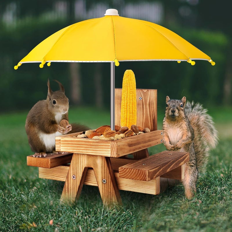 Gnodry Gnodary Squirrel Feeder with Umbrella, Squirrel Feeders for Outside, Squirrel Picnic Table Feeder - Chipmunk Feeder Hold Corn, Corn Cob, Peanuts (Yellow) - Image 1